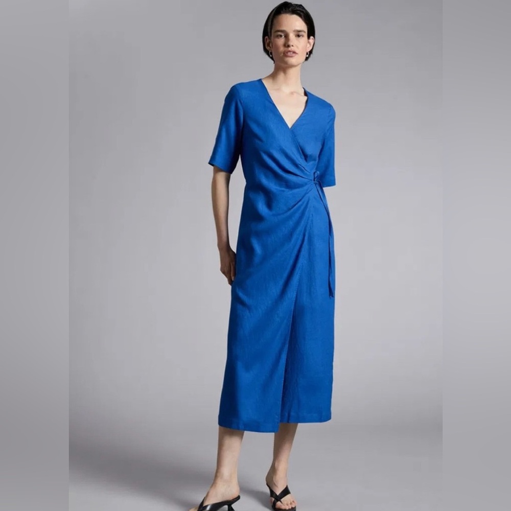 & Other Stories Bright Blue Midi Wrap Dress